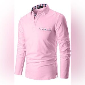 Polo Shirts for Men Long Sleeve Casual Fit Plaid Collar T-Shirts